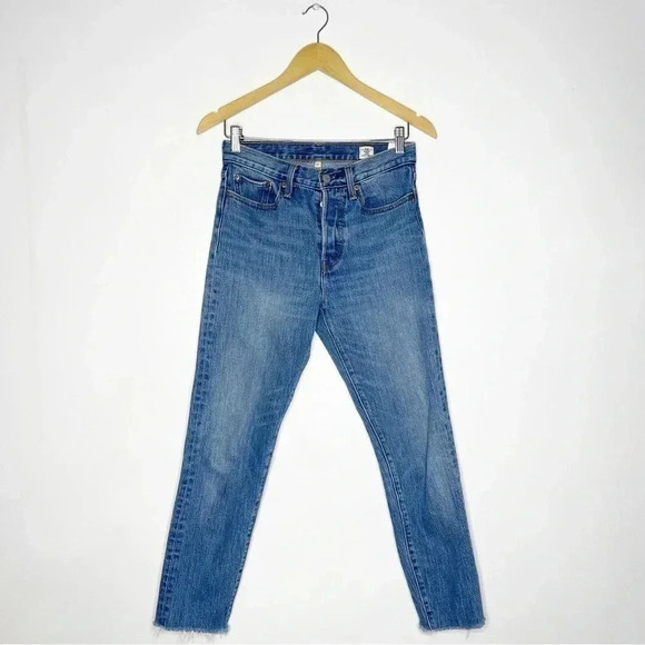 Levi's Raw Hem Button Fly Straight Leg Jeans Size 27 White Oak Cone Denim - Picture 2 of 10